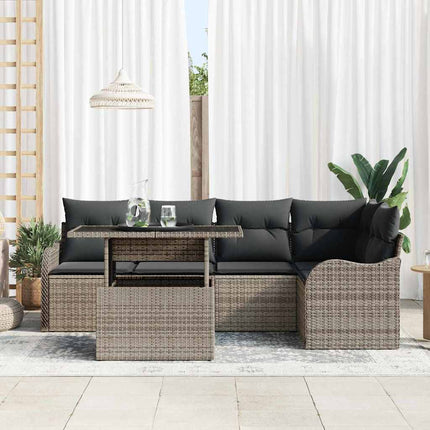 Trädgårdsoffset med kudde med kudde 6 pcs Grå Poly Rattan