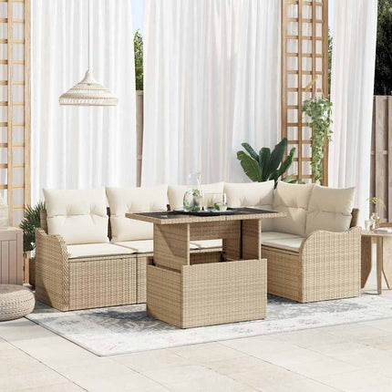 Trädgårdsoffset med kudde med kudde 6 pcs Beige Poly Rattan