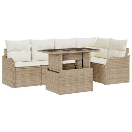 Trädgårdsoffset 6 st Beige Poly Rattan