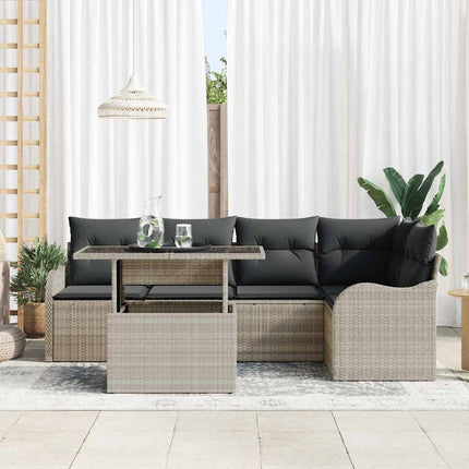Trädgårdsoffset med kudde med kudde 6 pcs Ljusgrå Poly Rattan