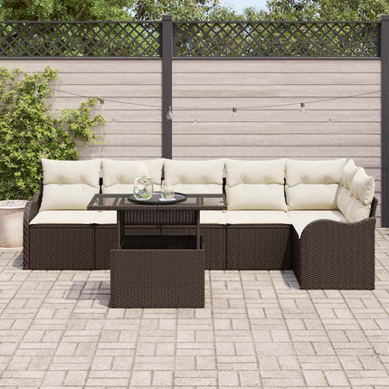 Trädgårdsoffset med kudde med kudde 7 pcs Brun Poly Rattan