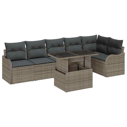 Trädgårdsoffset med kudde med kudde 7 pcs Grå Poly Rattan