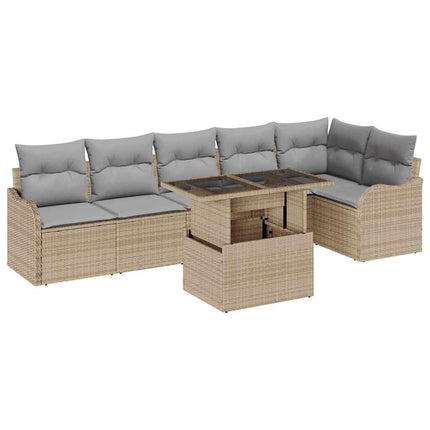 Trädgårdsoffset 7 st Beige Poly Rattan