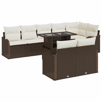Trädgårdsoffset med kudde med kudde 9 pcs Brun Poly Rattan