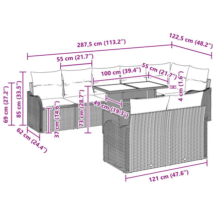 Trädgårdsoffset med kudde med kudde 9 pcs Ljusgrå Poly Rattan