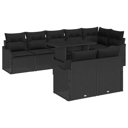 Trädgårdsoffset med kudde med kudde 9 pcs Svart Poly Rattan