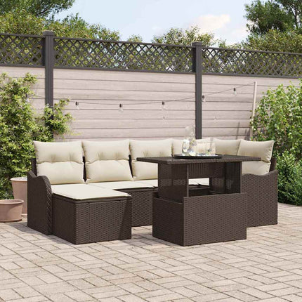 Trädgårdsoffset med kudde med lagring 7 pcs Brun Poly rattan