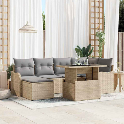 Trädgårdsoffset med kudde med lagring 7 pcs Beige Poly rattan