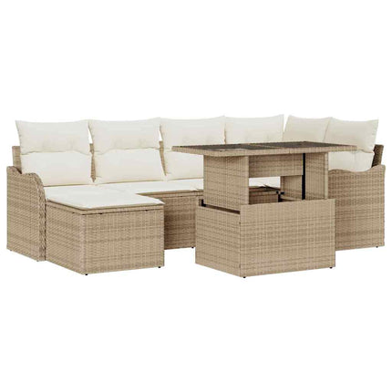 Trädgårdsoffset med kudde med lagring 7 pcs Beige Poly rattan