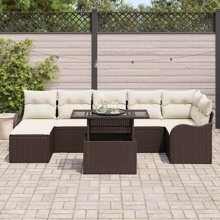 Trädgårdsoffset med kudde med lagring 8 pcs Brun Poly rattan