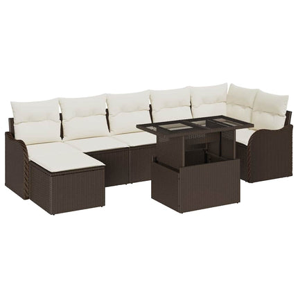 Trädgårdsoffset med kudde med lagring 8 pcs Brun Poly rattan