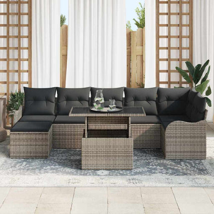 Trädgårdsoffset med kudde 8 pcs Grå Poly Rattan