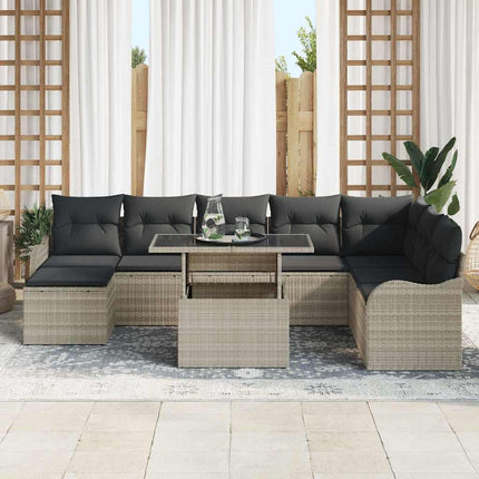 Trädgårdsoffset med kudde med lagring 9 pcs Ljusgrå Poly rattan