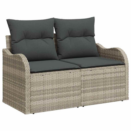 Trädgårdsoffset med kudde med lagring 9 pcs Ljusgrå Poly rattan