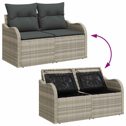 Trädgårdsoffset med kudde med kudde 11 pcs Ljusgrå Poly Rattan