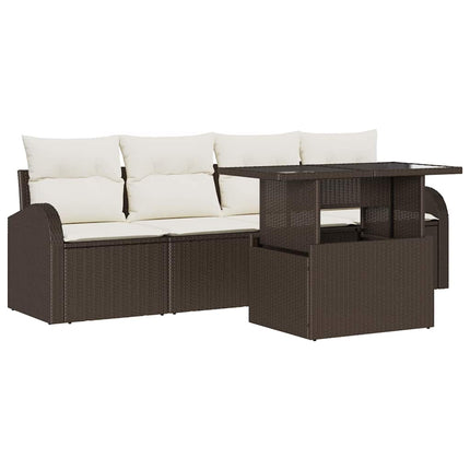 Trädgårdsoffset med kudde med kudde 5 pcs Brun Poly Rattan