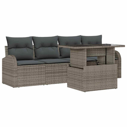 Trädgårdsoffset med kudde med kudde 5 pcs Grå Poly Rattan