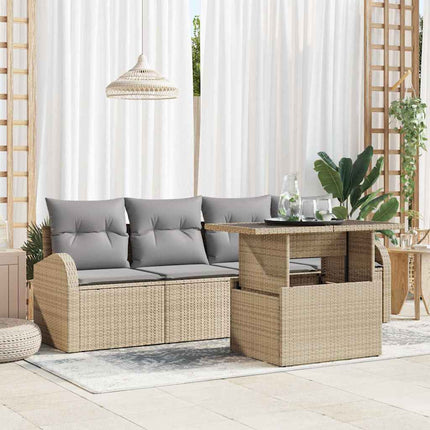 Trädgårdsoffset med kudde med kudde 5 pcs Beige Poly Rattan