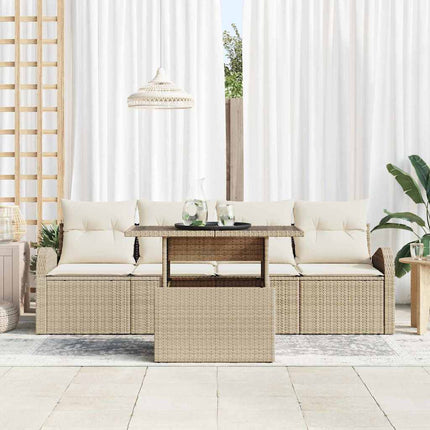 Trädgårdsoffset med kudde med kudde 5 pcs Beige Poly Rattan