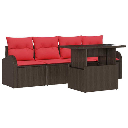 Trädgårdsoffset med kudde med kudde 5 pcs Brun Poly Rattan