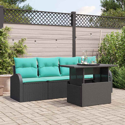 Trädgårdsoffset med kudde med kudde 5 pcs Svart Poly Rattan