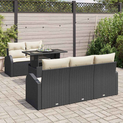 Trädgårdsoffset med kudde med kudde 6 pcs Svart Poly Rattan