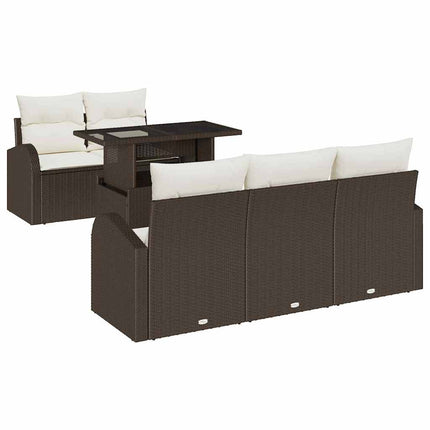 Trädgårdsoffset med kudde med kudde 6 pcs Brun Poly Rattan