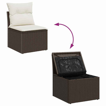 Trädgårdsoffset med kudde med kudde 6 pcs Brun Poly Rattan