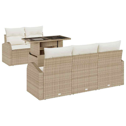 Trädgårdsoffset med kudde med kudde 6 pcs Beige Poly Rattan