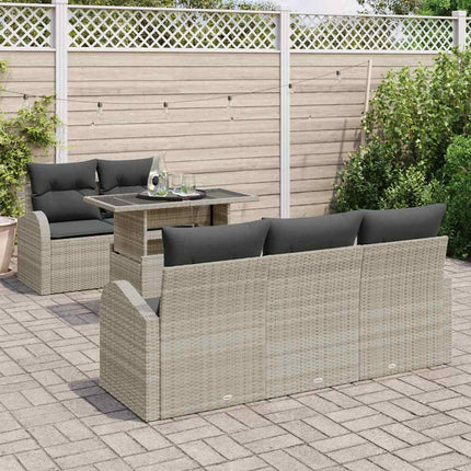 Trädgårdsoffset med kudde med kudde 6 pcs Ljusgrå Poly Rattan