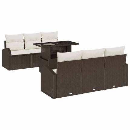 Trädgårdsoffset med kudde med lagring 7 pcs Brun Poly Rattan