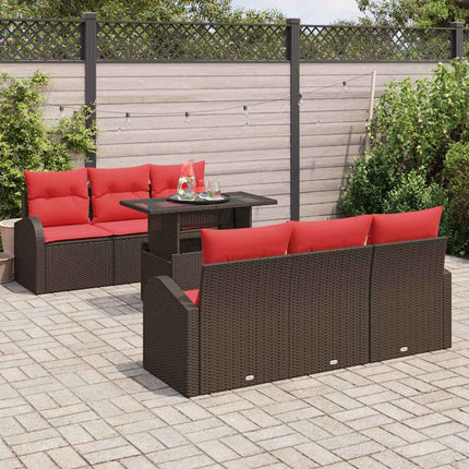 Trädgårdsoffset med kudde med lagring 7 pcs Brun Poly Rattan