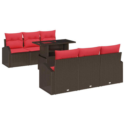 Trädgårdsoffset med kudde med lagring 7 pcs Brun Poly Rattan