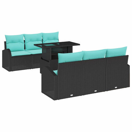 Trädgårdsoffset 7 st Svart Poly Rattan