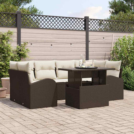 Trädgårdsoffset med kudde med lagring 7 pcs Brun Poly Rattan