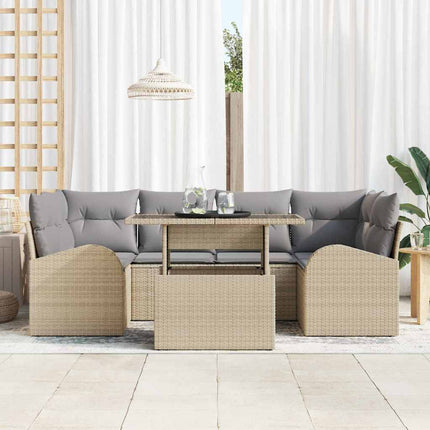 Trädgårdsoffset med kudde med lagring 7 pcs Beige Poly Rattan