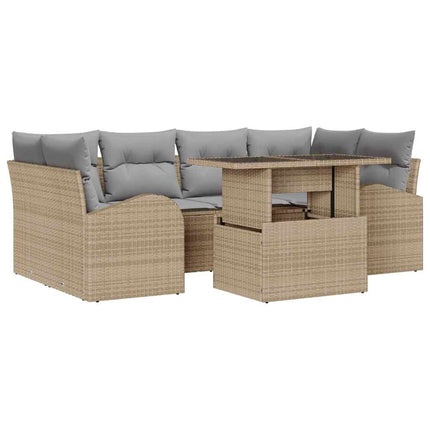 Trädgårdsoffset med kudde med lagring 7 pcs Beige Poly Rattan
