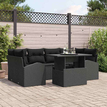 Trädgårdsoffset med kudde med lagring 7 pcs Svart Poly Rattan