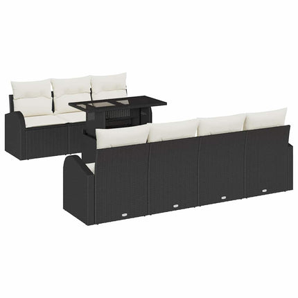 Trädgårdsoffset med kudde med lagring 8 pcs Svart Poly Rattan
