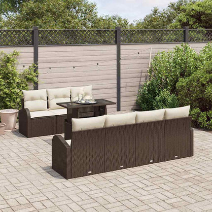 Trädgårdsoffset med kudde med lagring 8 pcs Brun Poly Rattan