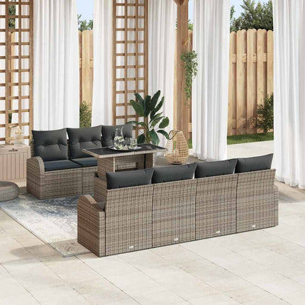 Trädgårdsoffset med kudde med lagring 8 pcs Grå Poly Rattan