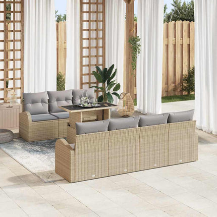 Trädgårdsoffset med kudde med lagring 8 pcs Beige Poly Rattan