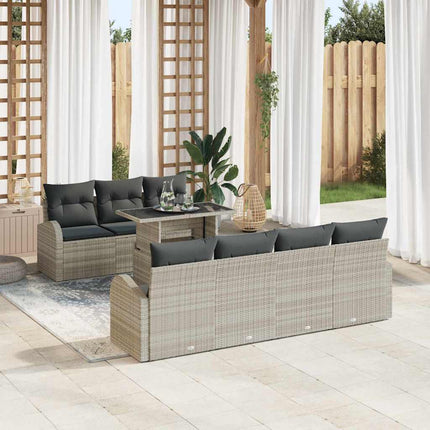 Trädgårdsoffset med kudde med lagring 8 pcs Ljusgrå Poly Rattan