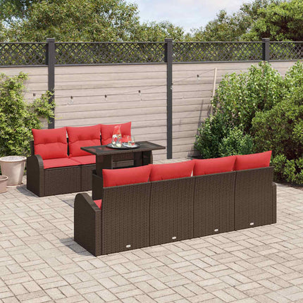 Trädgårdsoffset med kudde med lagring 8 pcs Brun Poly Rattan