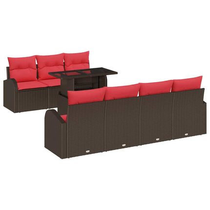 Trädgårdsoffset med kudde med lagring 8 pcs Brun Poly Rattan
