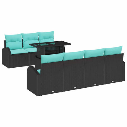 Trädgårdsoffset 8 st Svart Poly Rattan