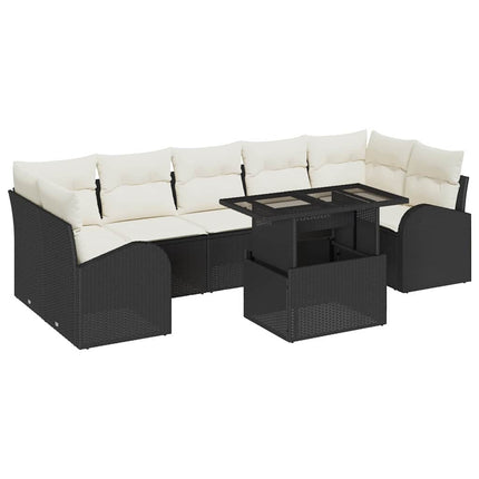 Trädgårdsoffset med kudde med lagring 8 pcs Svart Poly Rattan