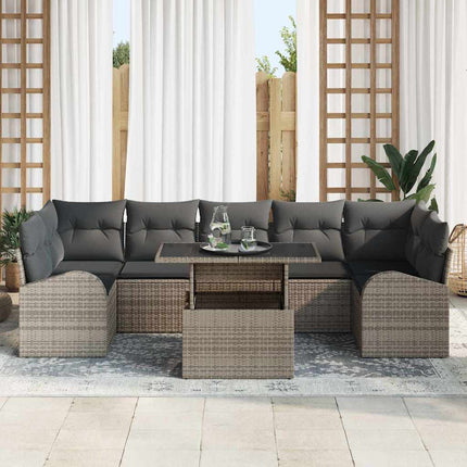 Trädgårdsoffset med kudde med lagring 8 pcs Grå Poly Rattan