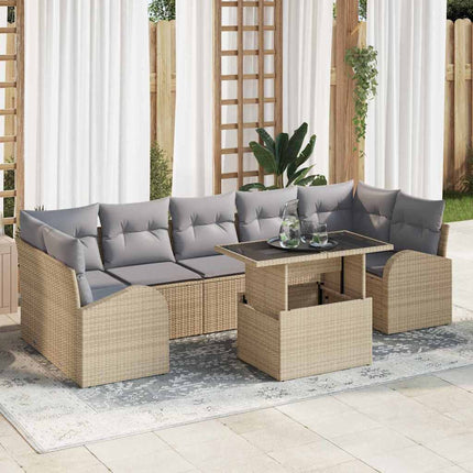 Trädgårdsoffset med kudde med lagring 8 pcs Beige Poly Rattan