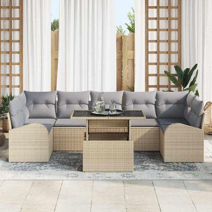Trädgårdsoffset med kudde med lagring 8 pcs Beige Poly Rattan